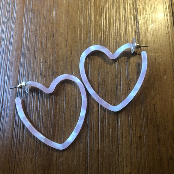 Acetate Pink Open Heart Hoop Tortoise Earrings - Picture 3 of 6